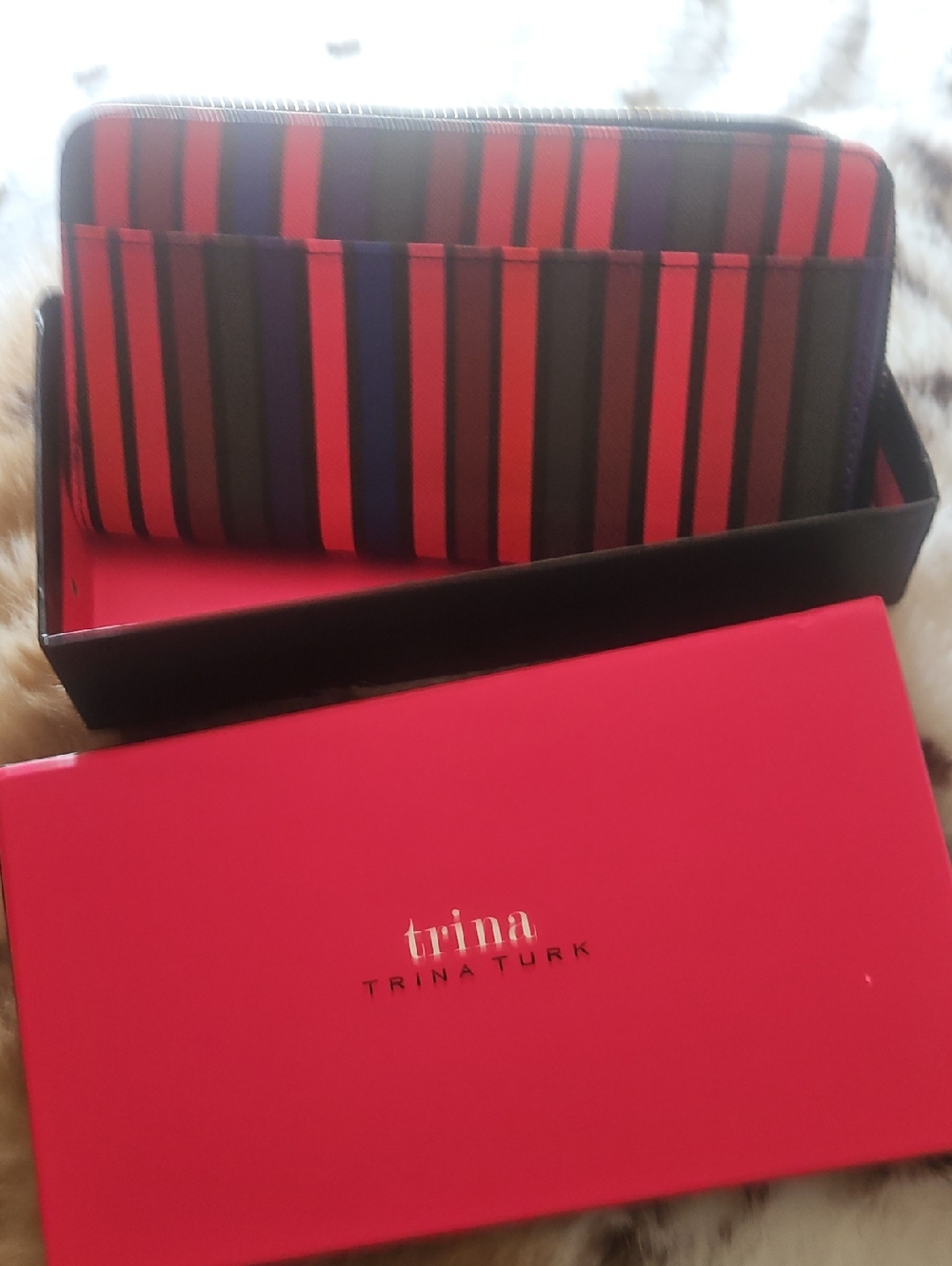 Trina Turk Striped Zip Wallet in Pink, Red, Black, Purple